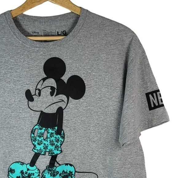 Disney Neff T Shirt Gray Large Floral Shrug Too Many People Grow Up Mickey Mouse - Picture 4 of 7
